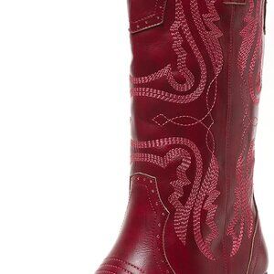 Women Cowgirl Cowboy Boots Synthetic Mid Calf Embroidered Chunky Heel